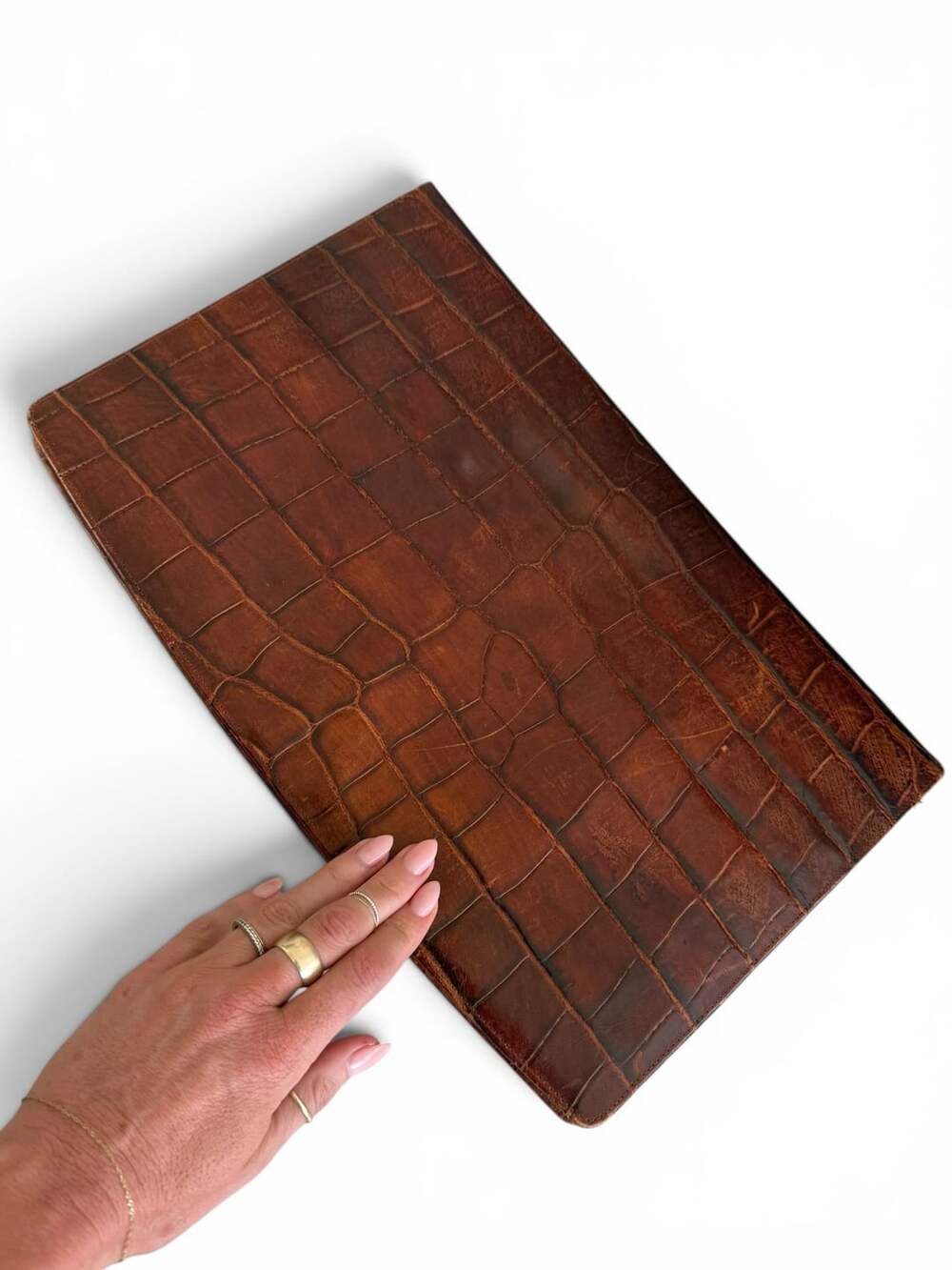 Vintage Crocodile Leather Clutch Portfolio Laptop iPad Case